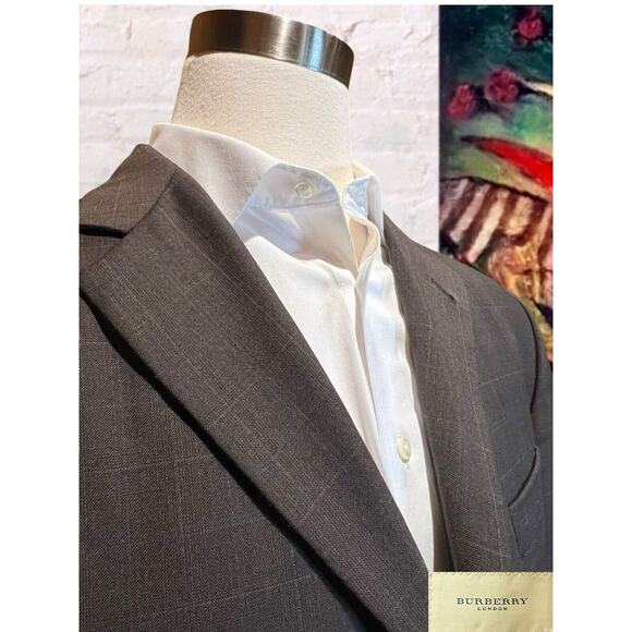 Burberry London 42L Brown Blue Tan Plaid Designer Blazer Sport Coat Jacket - Picture 4 of 16